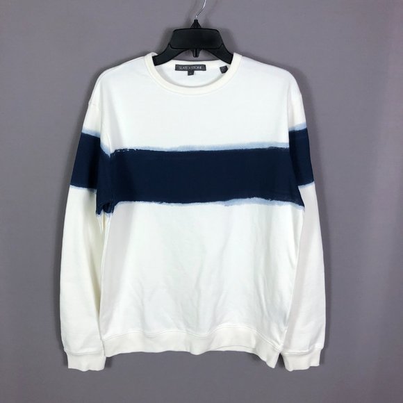 Slate & Stone Roman Blust Striped Cotton Sweatshirt in White/Blue Size M… - Picture 3 of 9